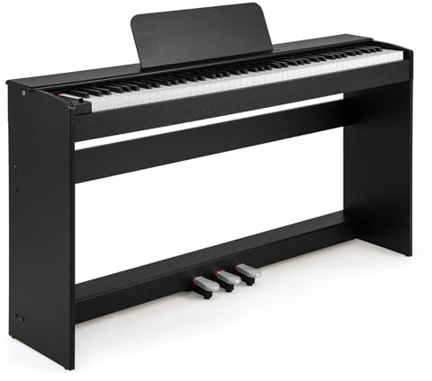 KOMFOTTEU Piano Digital de 88 Teclas Ponderadas con 128 Tonos y Ritmos | Teclado de Piano Eléctrico con 30 Canciones de Demostración, 3 Pedales, MIDI, Grabación y Reproducción