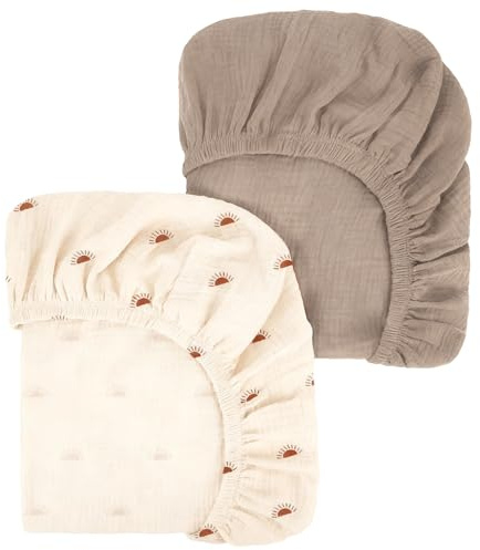 Rieoany Housse Matelas A Langer, Drap Housse Couffin, Doux et Confortables, Drap-Housse en Mousseline (Lot de 2)