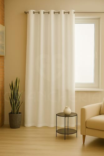 GBiancheria Tenda JASMINE Tinta Unita 140x290 cm con Anelli in Alluminio Ø4cm – Tendaggio Moderno Elegante per Soggiorno, Camera da Letto, Cucina – 1 Pannello Lavabile 100% Poliestere (Bianc)