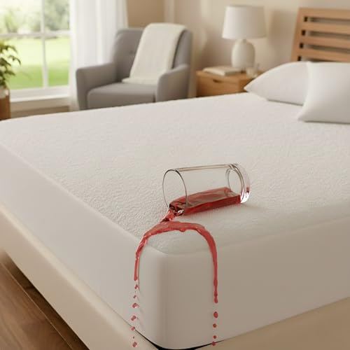 Plush Palace Double Mattress Protector (137x190cm) - Aloe Vera Treated Terry Towel 100% Waterproof Mattress Protector for Extra Comfort, Skin-Friendly & Breathable Fabric – (White)