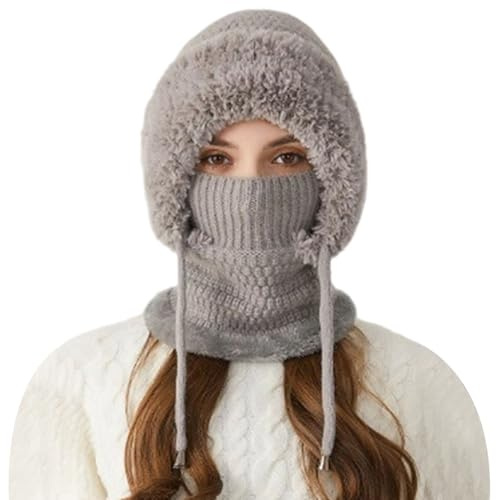 Dtaigou Cappello Beanie 3 in 1 con Sciarpa E Protezione per Il Viso, Passamontagna Invernale Foderato in Pile 3 in 1 Invernale Calore Antivento, Berretto A Maglia A Copertura Completa