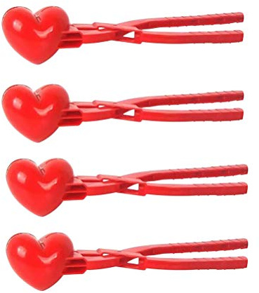 Fauitay Creatore di Palle di Neve per Bambini, Clip per Palle di Neve in Plastica a Forma di Cuore Giocattoli da Neve Giocattolo da Spiaggia per Bambini Strumento per Creare Combattimenti (4 Pezzi)