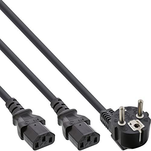InLine 16657C Netz-Y-Kabel, 1x Schutzkontaktstecker zu 2x Kaltgerätestecker, 1m