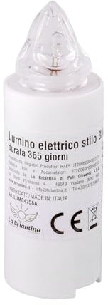 La Briantina Lumino Elettrico a Led Stilo, Durata 365 Giorni, Bianco con Luce Fissa Tremolante, h9.5xø3 cm
