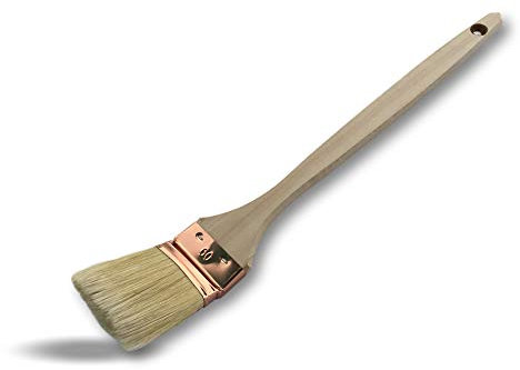 Pinceau plat tête coudée pour peinture radiateurs | Lot de 3 | Largeur 60 mm | Garnissage soie blanche | Virole cuivrée | Manche bois | Angles, volets, coins, tuyaux, bords | Kibros 340P_60x3