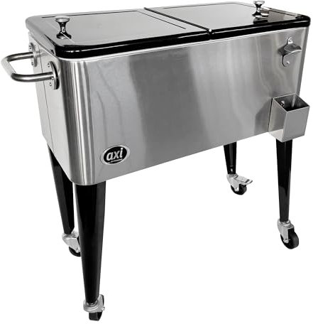 AXI Retro Getränkekühler Edelstahl | Kühlwagen/Kühler mit Rollen - 76 Liter | Fahrbare Kühlbox für den Garten/Outdoor..