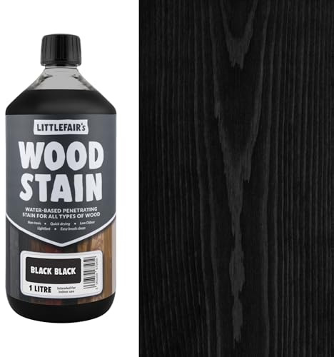 Littlefair's Wood Stain Water-Based - (Black Black) – Non-Toxic, Eco-Friendly & Quick Drying - Easy-to-Apply, Concentrated Formula for All Wood Types – 1 LTR