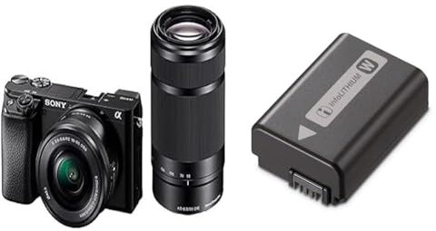 Sony Alpha 6100 | APS-C Spiegellose Kamera mit 16-50mm und 55-210mm Zoomobjektiven (Schneller 0,02s AF, 4K-Filmaufnahmen und neigbares Display) schwarz + Ersatz Akku