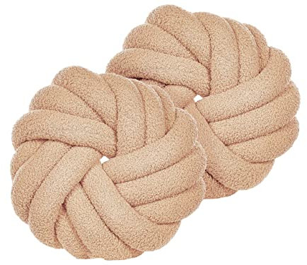 Beliani Set aus 2 Knotenkissen modern Beige Bouclé Plüsch Geflecht 31 x 31 cm Akola
