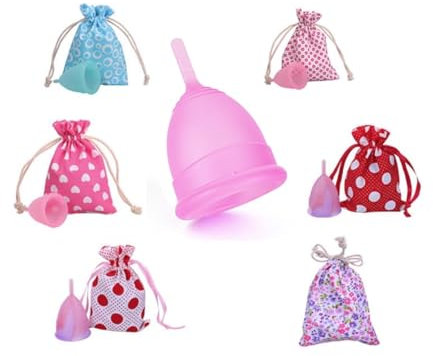 Sensitive Re-Usable Menstrual Cup, Super Soft Silicone, Carry Bag, No Leak Period Cup, Sanitary Cup, Small Medium Large Moon Diva Cup, Tampon Pad Alternative (Large, Seven)