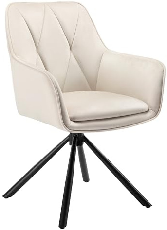 Lestarain Chaise de Salle à Manger Pivotante Scandinave - Cuisine Ergonomique à Accoudoirs, Fauteuil Rembourré en Velours, Beige, LCNI125002-1