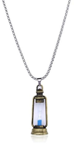 HZAOPZE Sanduhr-Halskette Halskette Mit Sanduhr-anhänger Sanduhr Kette Metall, Für Herren Pullover Halskette Sanduhr-halsschmuck Stahl Pullover Kette Jahrgang, Kerosinlampenform, feiner Blauer Sand