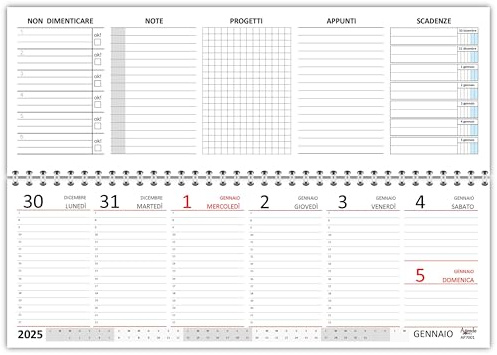 Agendepoint.it - Planning settimanale spiralato 10x30cm festivi in rosso e vari note ed appunti - 2025