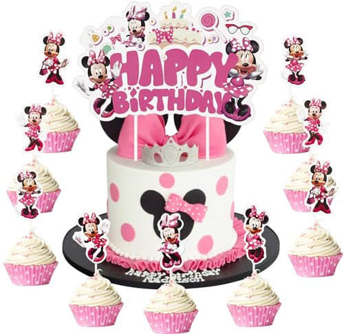 Minni-e Kuchen Deko, Tortendeko Mädchen, Kinder Cake Topper GeburtstagSet für Cupcakes und Muffin Deko Geburtstag, Cake Deko für Mädchen Kindergeburtstag Party Dekoration