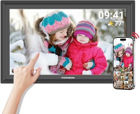 THOMSON Cadre Photo Numérique 15,6 Pouces WiFi, Cadres Photo Numérique écran Tactile IPS FHD 1920 x 1080, Rotation Automatique, Partage instantané de Photos, vidéos et Lecture de Musique