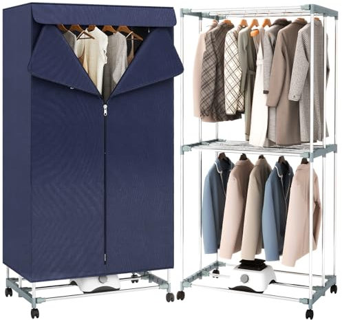 YORKING 1500W Heated Clothes Airer with Cover, 2-Tier Stainless Steel Foldable Electric Clothes Dryer, Energy Efficient Indoor Drying Rack with 180-Min Timer, Auto Power-Off