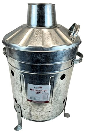 Best House | 15L Small Galvanised Metal Incinerator | Height : 18/46 cm Diameter : 10.2/26 cm | With Lid and Ventilation Holes | Durable Garden Waste Fire Burner for Leaves, Paper, Wood (Pack of 1)