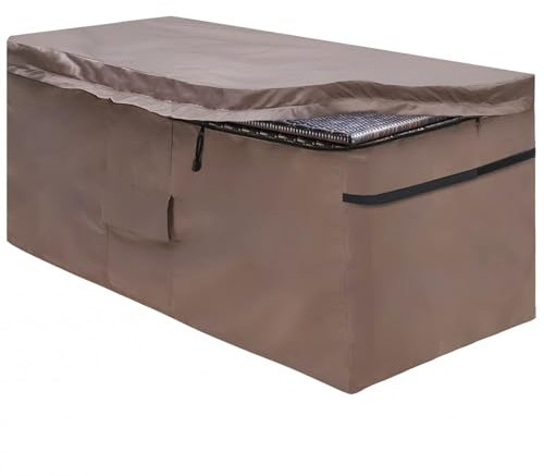 MunteLock Copertura Impermeabile per Baule da Giardino, Telo di Protezione per Contenitore da Esterno con Foro di Ventilazione e Coperchio con Cerniera, 420D Oxford Marrone (157 x 76 x 69 cm)