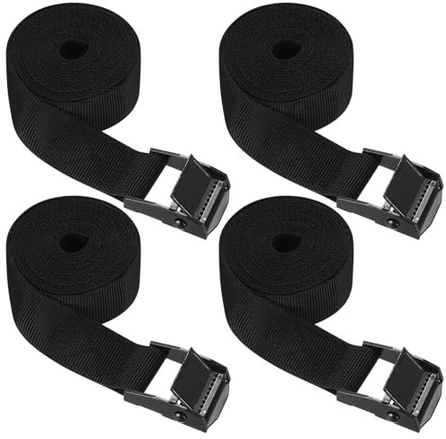 KOXXIAMOQ 4 Pcs Ratchet Tie Down Straps Heavy Duty Lashing Straps with Buckles, 25mm x 2m Adjustable Tensioning Belts, Quick Release Cam Buckle Strap for Motorcycle Luggage Trailer Vans Cargo Strap