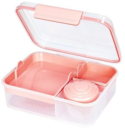 EASYLOCK Brotdose mit Fächern 1650ml Bento Box Lunchbox Erwachsene Rechteckig Brotzeitbox Salatbox to Go mit 150ml Saucendose Butterbrotdose Brotdose Auslaufsicher für Schule, Büro, Picknick (Rosa)