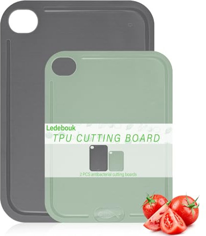 Ledebouk Confezione da 2 Tagliere Flessibile con scanalature per il succo, Tagliere in TPU flessibile Antigraffio, tagliere da cucina, senza BPA, Lavabile in lavastoviglie, Antiscivolo