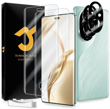 JZG 2x Film for Honor 200 Pro Screen Protector (Not Glass) + 2x Camera Lens Protector, Easy Installation, Support Fingerprint Unlock, Anti-Fingerprint, Case friendly