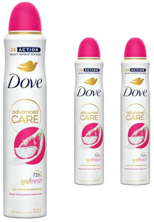 Dove Advanced Care Go Fresh Anti-Perspirant Aerosol Deodorant Spray for Women Dragonfruit & Coconut Cream, Pack of 3, 72 Hours Sweat Protection Pro-Ceramide Technology, 200 ml