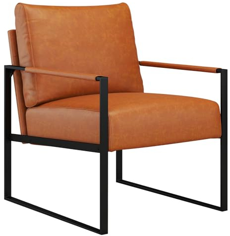CANMOV Mid Century Modern Accent Chair, PU Leather Armchair with Metal Frame,Comfy Single Reading Chair with Soft Padded Backrest and Cushion for Living Room, Bedroom,Reading Room,Office,Brown