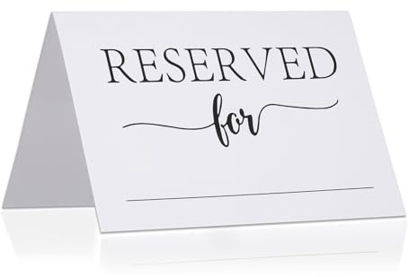 20 Pcs Reserved Table Signs, 4 x 6 Inch Reserved Seating Sign for Wedding Double Sided White Reserve Sign with Name Line Folded Place Cards for Reserving Seats Restaurant Reception Business Meeting
