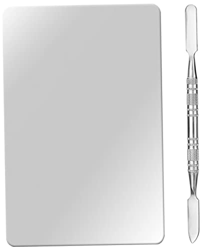 PACKOVE Stainless Steel Makeup Blending Plate With Spatula Compact Cosmetic Mixing Palette For Foundation Easy To Makeup Artists And Enthusiasts