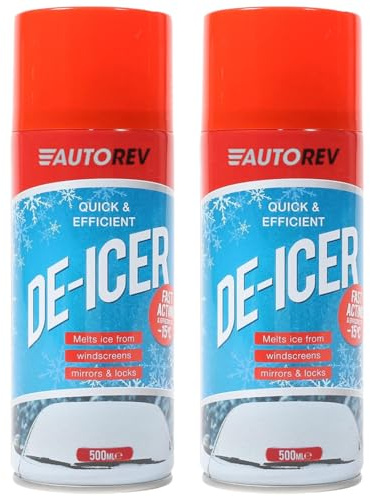 Auto Rev De-Icer 500ml Spray Fast Acting Ice & Frost Remover for Car Windscreens, Mirrors & Locks, Quickly Melts Thick Ice, Effective to -15°C – Powerful Winter Car Essential Pack of 2