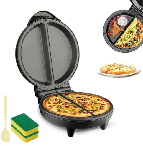 Máquina eléctrica de tortillas, plancha antiadherente de doble zona con placas profundas, tortilla doble abatible y máquina para hacer panqueques para cocinar en casa