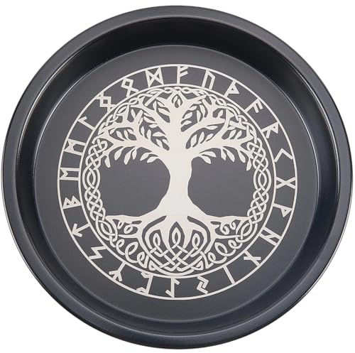 CREATCABIN Bol D'Offrande Arbre Vie Plateau Rituel pour Autel Acier Inoxydable et Cristal Noir Plat Rangement Plateau Rond Récipient à Prières Porte Bougie Porte Bijoux Brûleur D'Encens 20x2.6cm