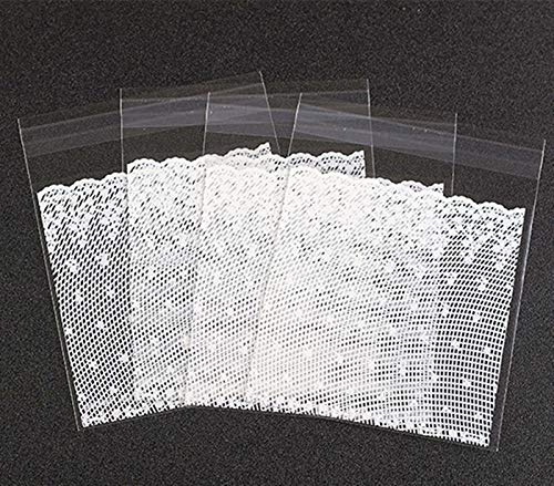 200 Pieces Self Adhesive Cookie Bags Candy Bags Party Favor Bags Treat Bags gift bag (White lace side)