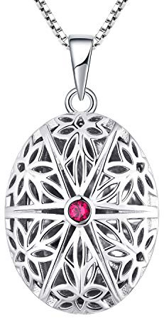FJ Foto medaljong halsband 925 sterling silver bild minne medaljong hänge halsband smycken gåvor för kvinnor flickor, hjärta/oval/rund/opal