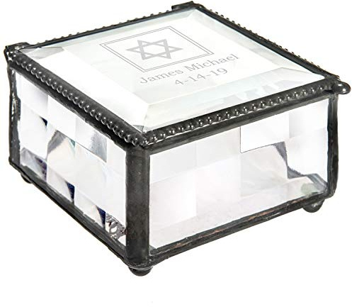 Bar Mitzvah Gifts for Boy Personalized Keepsake Box Clear Glass Engraved Jewish Star of David J Devlin Box 333 EB250