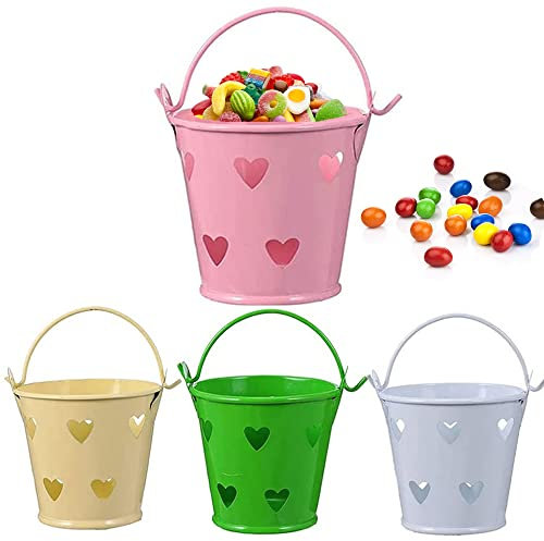 8 Piezas Cubos Hojalata, Cubo de Metal para Caramelos, Cubos de Dulces Metal, Forma de Corazón Hueco, Anticorrosión, para Fiesta, Decoración, Hogar, Boda, Jardín, Festival(4 Colores)