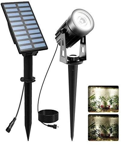 T-SUNUS Christmas Solar Landscape Spotlights White 6000K Metal, Garden Spot Lights Outdoor IP65 Waterproof 9.8ft Cable Separated Panel, Auto On/Off for Tree Flag Driveway Pathway Halloween Pool Area