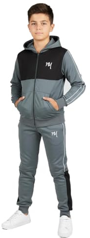 SKT Boys Tracksuit Hooded Hoodie Bottom Jogging Suit Joggers Kids Age 7-13 Years (Steel/Black, 9-10 Years)
