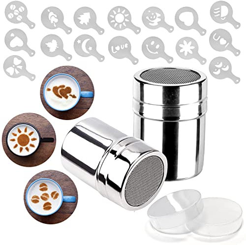 Mauts Lot de 2 shakers à chocolat en maille pour poudre, saupoudre, saupoudre, saupoudre, saupoudre, cacao, cappuccino, pour cuisine, boissons, pâtisserie