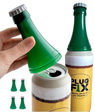 4x PLUG FIX, Bier, Herren Geschenke für Männer Geburtstagsgeschenk Bier-Dosen Aufsatz für besten Trinkgenuss Dosenbier Adapter Männerspielzeug Geschenke Geburtstag Flaschenöffner Wespenschutz