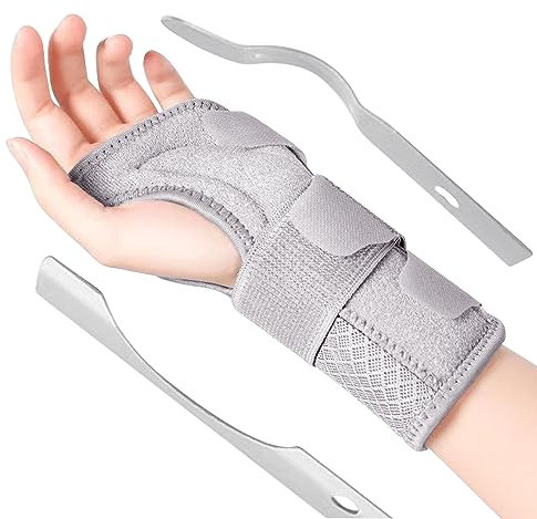 MILAIUN Hand Support with Metal Splint, Carpol Tunnel Wrist Support for Men Women, Adjustable Hand Splint, for Arthritis, Tendonitis, Sprained, RSI, Sports Protect, Left Hand Strap (Gray-L)