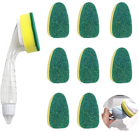 XCSJ 10 Pcs Schwamm Mit Griff für Küche - Scrub Portable Putzschwamm für Küchenspüle, Dish, Topf - Mehrzweck Spülbürste (1 Geschirrspülstab Und 9 Ersatzkopf)
