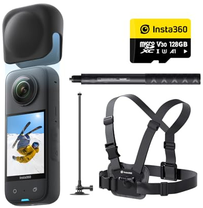 Insta360 X3 Snow Bundle - Waterproof 360° Action Camera with 1/2 Inch Sensor, 5.7K 360°, 72MP 360° Photos, Stabilization, 2.29 Inch Touch Screen, Vibration Feedback, AI Editing, Live Streaming