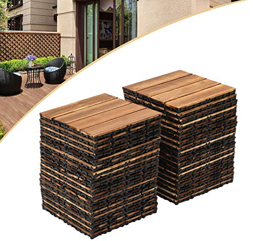 Lot de 36 Dalles Emboîtables en Bois Dur 30 x 30 cm - Pour Balcon, Terrasse, Jardin, Extérieur - Marron