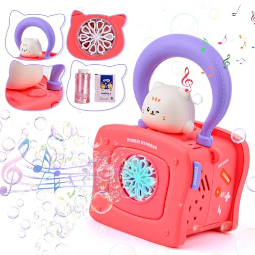 Bubble Machine for Kids 3 4 5 6 7 8, Automatic Bubble Blower Maker for Toddler Girls Kids,Portable Bubble Toys with Music & Light Gift for Indoor Outdoor Birthday Party Favor Toys (Pink)