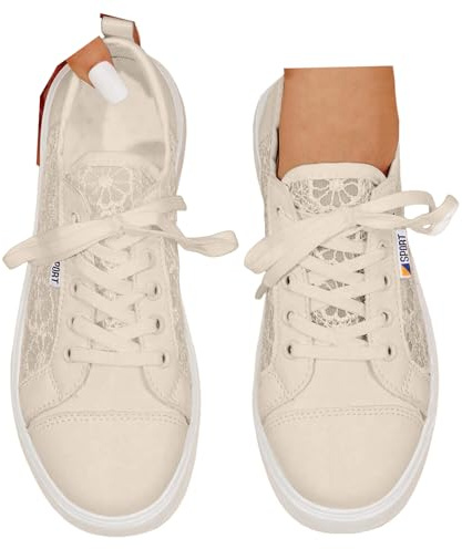 VBEDKDEB Sneakers da donna, bianche, leggere, morbide, bianche, casual, scarpe basse alla moda e traspiranti, con pizzo ricamato, cachi., 41 EU