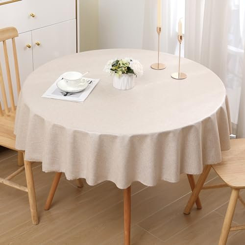 Homaxy Leinenoptik Tischdecke Abwaschbar Lotuseffekt Tischtuch Leinendecke Wasserabweisend Tafeldecke Tischwäsche Fleckschutz, Rund 120cm, Beige