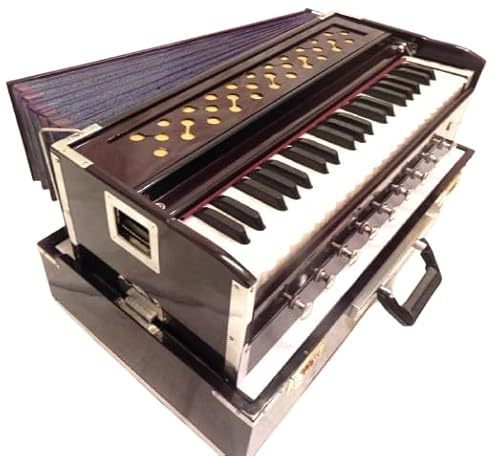 HAHAPA Musikaler Trä Bärbar Hopfällbar 3,5 Oktav 9 Stoppare Harmonium med Koppling - Professionell Indisk Handgjord