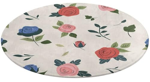 Runder Teppich, Badezimmer-Fußmatten, Teppich, Korallen-Samt, Bodenmatte, Rose und Creme, bedruckt, für Toiletten, Badezimmer, Zimmer und Büros